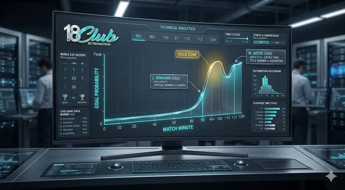 Technical graph showing the probability of dramatic World Cup goals during stoppage time variance.