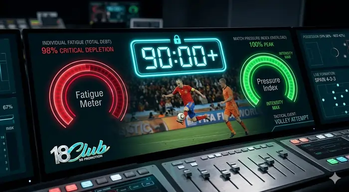 Technical dashboard analyzing the best last-minute World Cup goals with fatigue and pressure metrics.