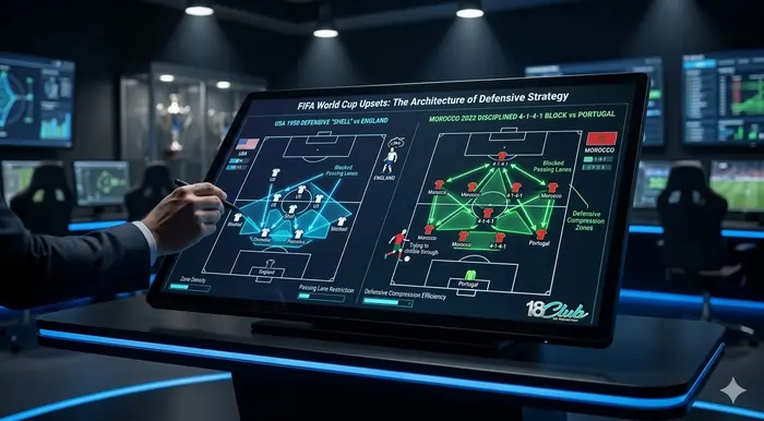 Comparison of tactical defensive formations during the biggest upsets in FIFA World Cup history from 1950 to 2022.