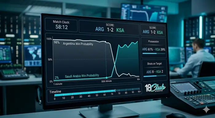 Technical win probability graph showing the biggest upsets in FIFA World Cup history for Saudi Arabia vs Argentina.